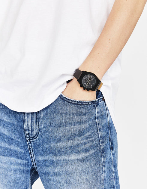 Watch with faux leather strap